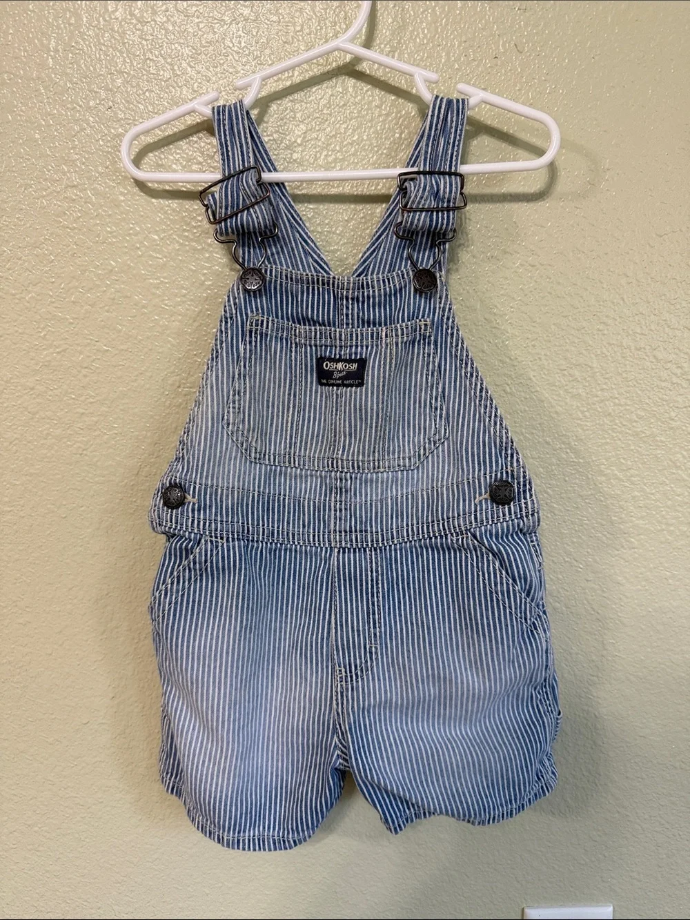 OshKosh B'gosh Navy and White Pinstripe Short Overalls